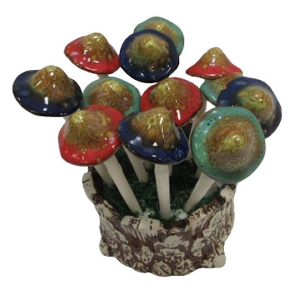 Ceramic Mushroom Pick Set with Planter set of twelve sculptures service