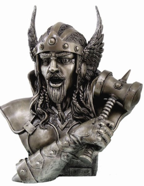 Bust of Viking Warrior Thor Statue with hammer