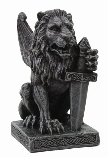 Gargoyle and Griffins Resin Lion Gargoyle Statue with Sword