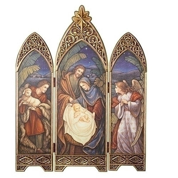 Nativity Triptych Screen Decorative Sculpture Peaceful Divine Resting