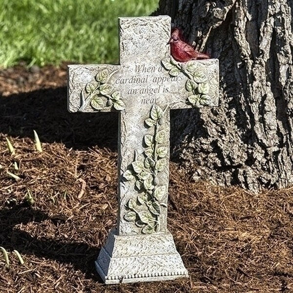 Cardinal Memorial Cross with Verse Statue appears an angel is near sculpture