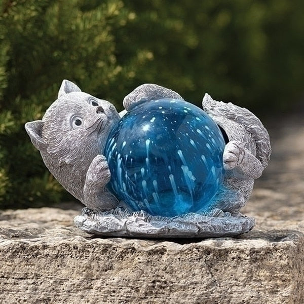 Blue Solar Power Light Cat Sculpture