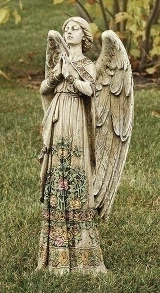 Praying Angel Roses on gown Garden Statues Memorial Statuary Religious