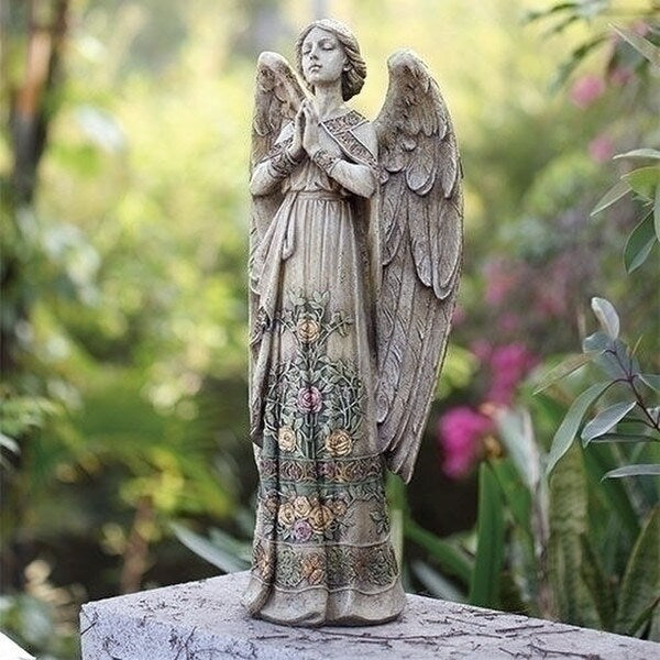 Holy Praying Angel Roses on gown Garden Statues Memorial Statuary