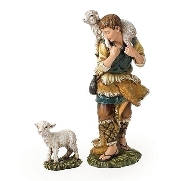アンリ人形　Shepherd lying with lambs nativity Nativity 52 in. H 54 in. Scale Shepherd with Lambs
