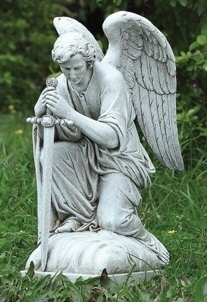 Male Angel Kneeling with Sword Garden Statue