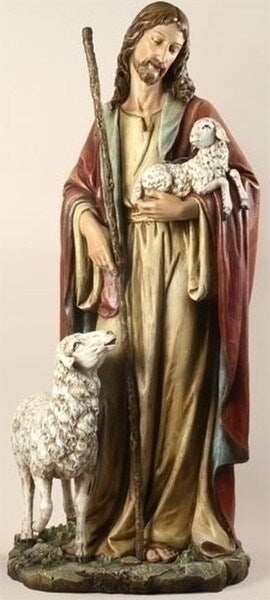 Christ The Good Shepherd Statue with sheep garden Lamb Sculpture
