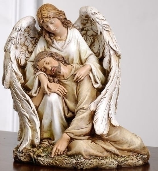 Angel Embracing Fallen Christ Sculpture Hand Painted Decorative statue