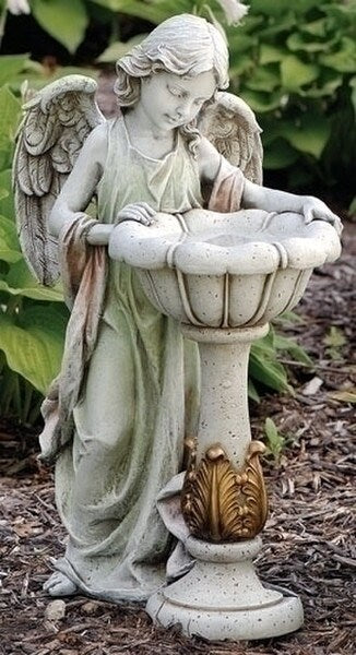 Angel With Solar Power Light Birdbath Statue