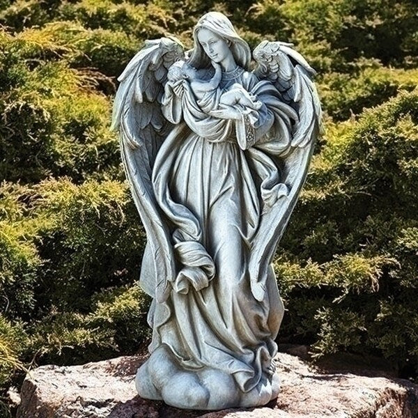 Angel Statue with Baby Child Embracing Garden Sculptures Memorials