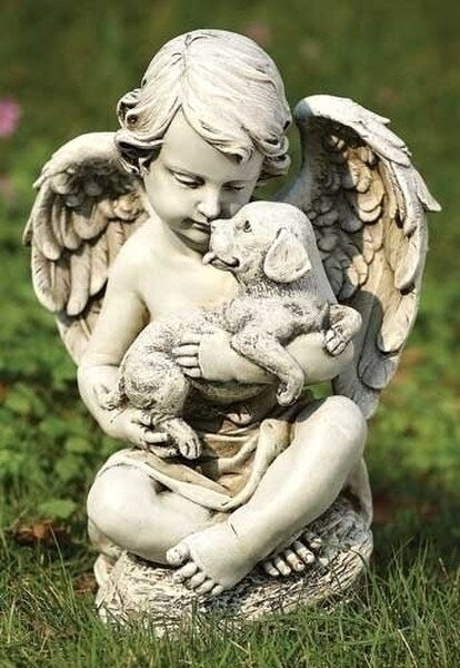 Angel with Dog Puppy Garden Statue Sculpture Memorial Pet Figurine