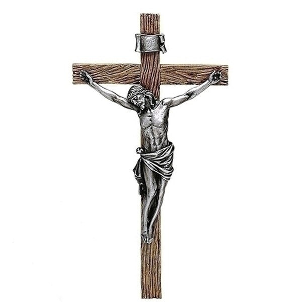 Crucifix Wall Sculpture Hanging Antique Silver