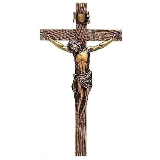 Crucifix Wall Sculpture Hanging Antique Gold