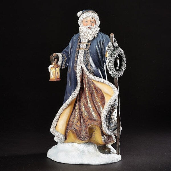Santa Illuminated Lantern with Wreath Statue