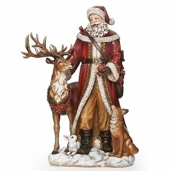 Santa with Deer Figurine Sculpture