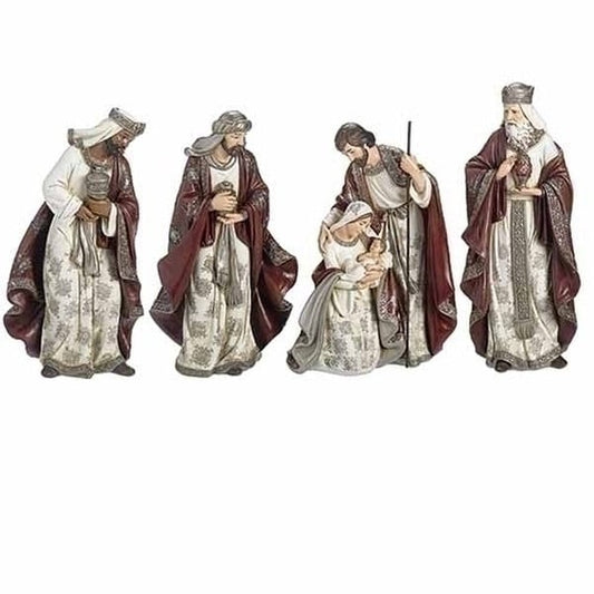 Nativity Statues Set of Four Burgundy & Pewter