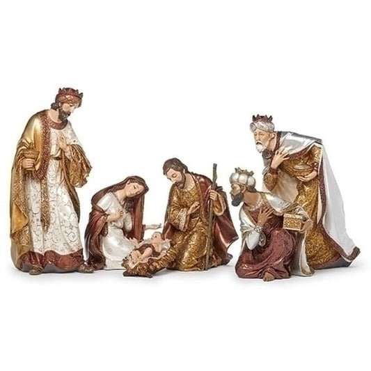 Nativity Set of Six Sculptures Mixed Metallic