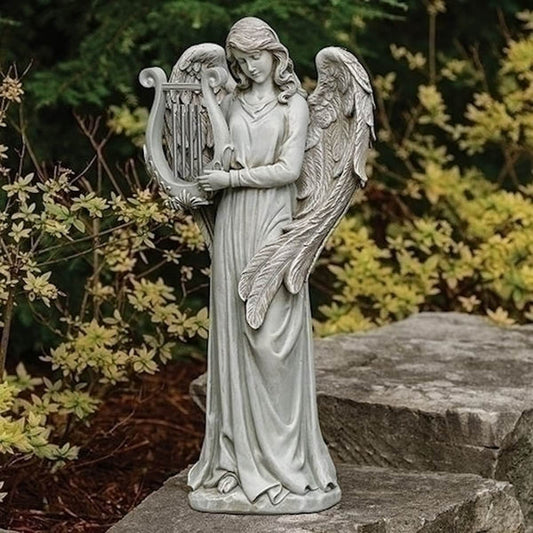 Angel with Lyre Chime Garden Statue  Musical Outdoor Sculpture