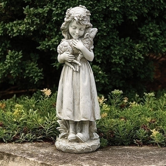 Garden Angel Girl with Lamb Sculpture