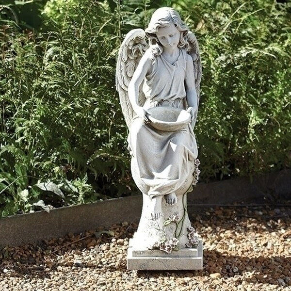 Heavenly Angel Solar Light Sculpture Bird Bath Unique Outdoor Garden
