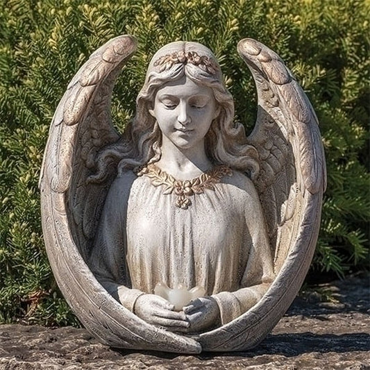 Angel Bust with bird in hands solar light statue memorial outdoor garden