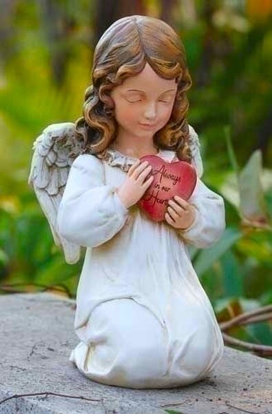 Angel with Heart Sculpture Memorial Forever in our Hearts Verse