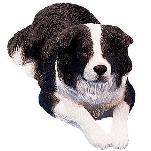 Border Collie Dog Black Figurines White Statue Realistic Sculptures Art