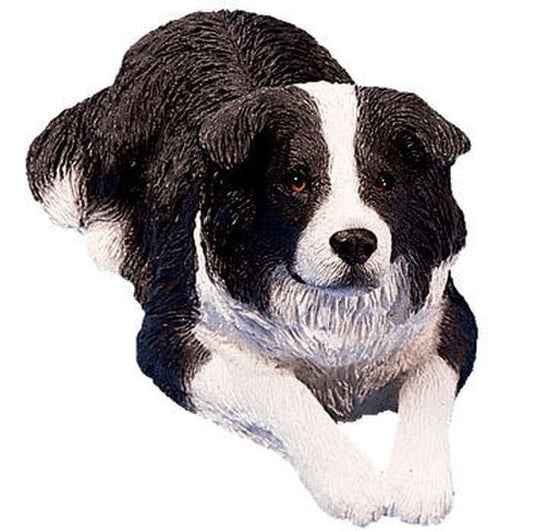 Border Collie Dog Black Figurines White Statue Realistic Sculptures Art
