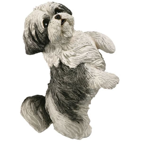 Shih Tzu Silver White Standing Dog Statue Realistic Jumping Decor