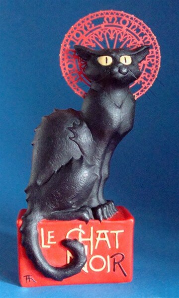 Le Chat Noir Black Cat Statue by Steinlen Sculpture Reproductions Figure