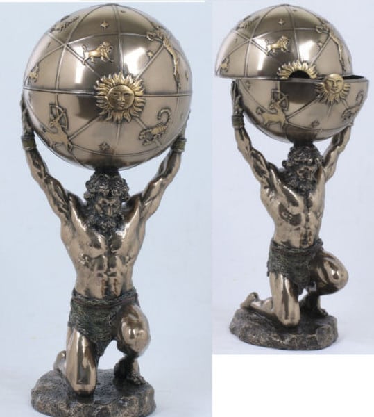 Hide Your Stash - Atlas Sculpture With Earth Opens As A Box