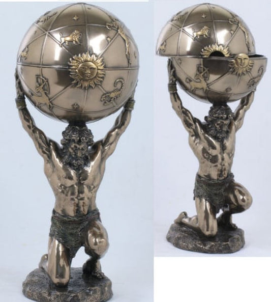 Hide Your Stash - Atlas Sculpture With Earth Opens As A Box