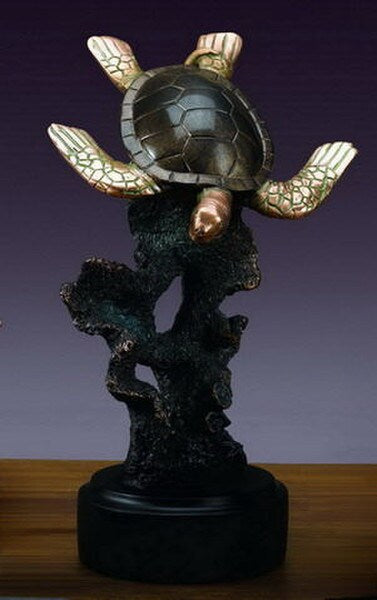 Sea Turtle with sea grass statue Ocean Tortoise Sculpture Artwork