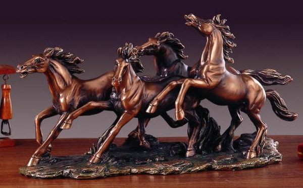 Four Wild Stallions Running Sculpture
