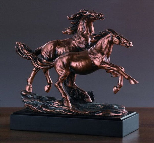 Two Stallions running on the plains bronze patina sculpture Artwork