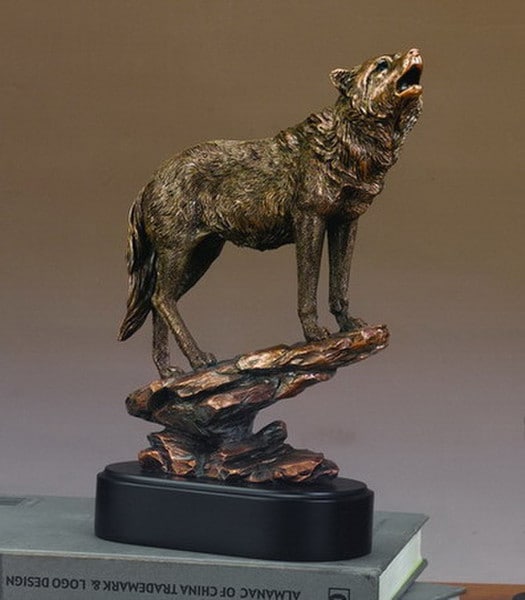 Howling Bronze Wolf Statue table top Classic Wolves Sculpture Art