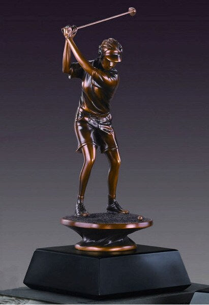 Golfer Girl Statue Lady Woman Sculpture Add Brass Award Figurine