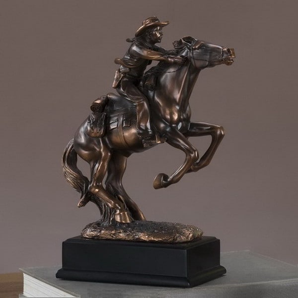Cowboy Riding Horse Western Statue Running Stallion Wild West Art