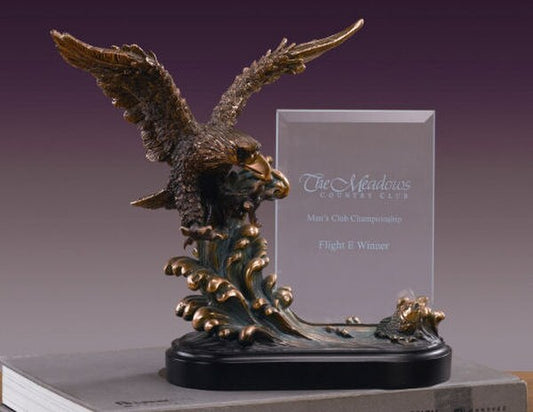 Glass Imprint Eagle on Wave Award Statue Trophies Tribute Figurine