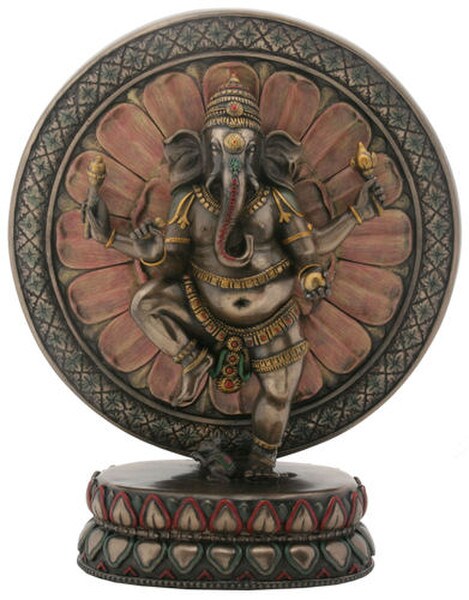 Ganesha with Lotus Sculpture Elephant God Hindu Culture Replica