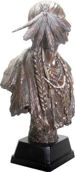 Large Native American Indian Woman Bust Statue Side View of head