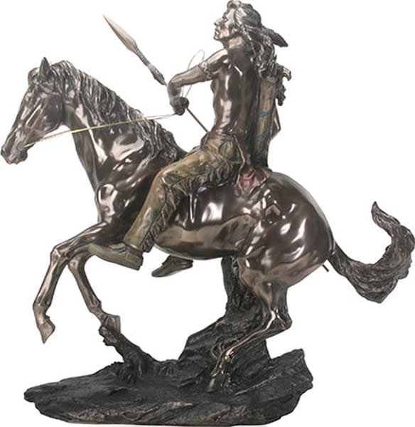 Indian Warrior on Horse Sculpture Side View Native American Spear