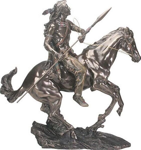 Indian Warrior on Horse Statue Side View Native American Spear