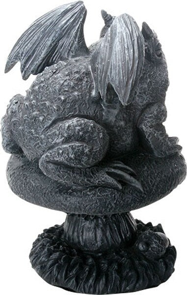 Back View of Toad Gargoyle Sitting on Mushroom Sculpture Figurine
