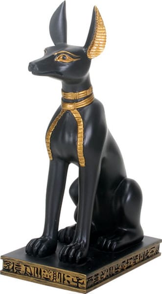 Statue of Anubis Dog Sculpture Sitting Black and Gold Colors Art