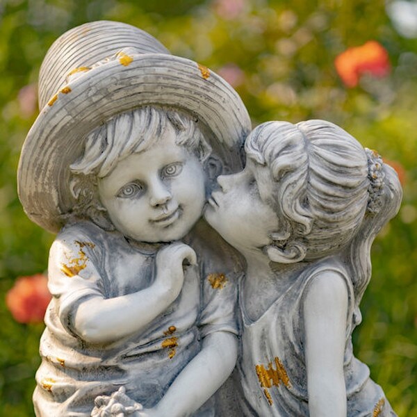 Kissing Country Boy and Girl Garden Statue 30"