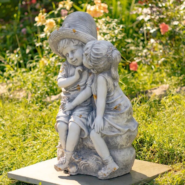 Kissing Country Boy and Girl Garden Statue 30"