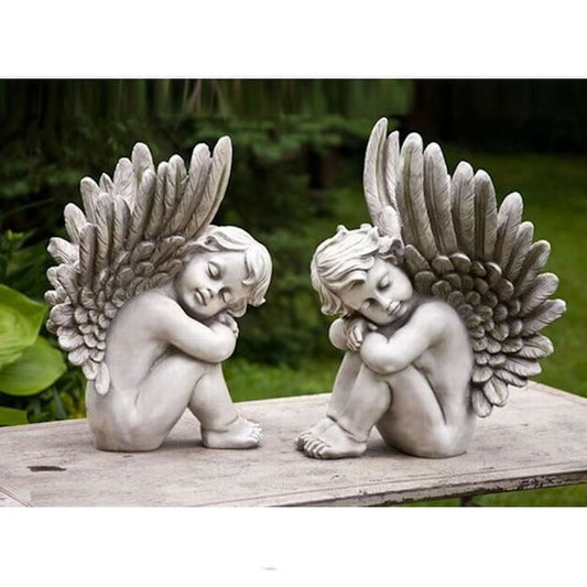 Angels Sleeping Garden Pair of Sculptures Duo Memorial Set of Cherubs