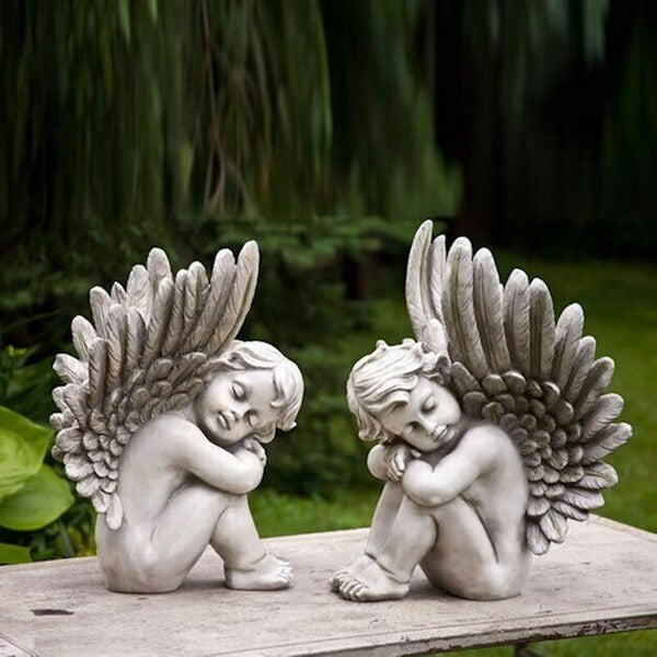 Angels Sleeping Garden Pair of Sculptures large scale statue set Cherubs