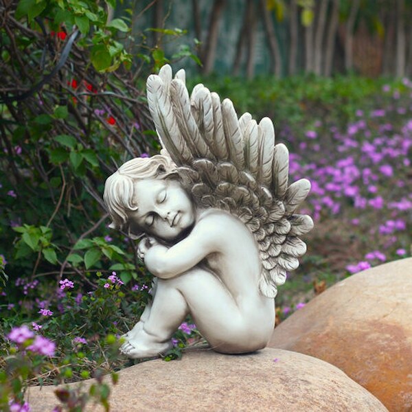 Large Angels Sleeping Garden Pair of Sculptures Wings Religious Spiritual